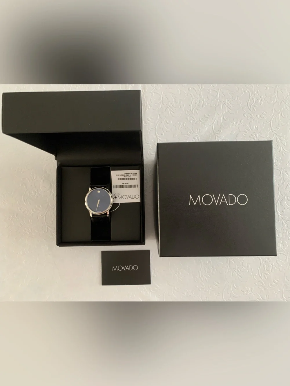 Movado Men's/Women’s Blue Dial Watch with Black Leather Strap